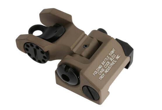 The Troy Industries rear battle sight folds to be extremely low profile and snag free